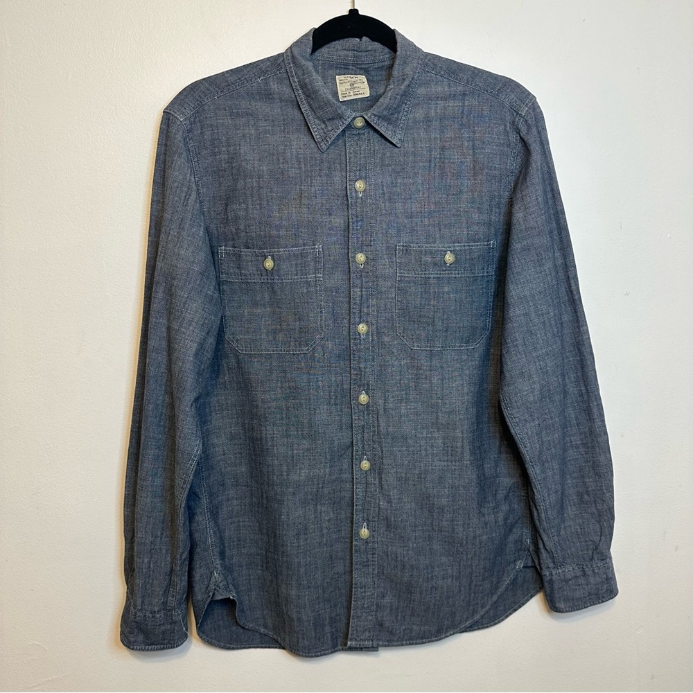 J Crew S Small Mens Blue Lightweight Denim Shirt Button Front Long Sleeve